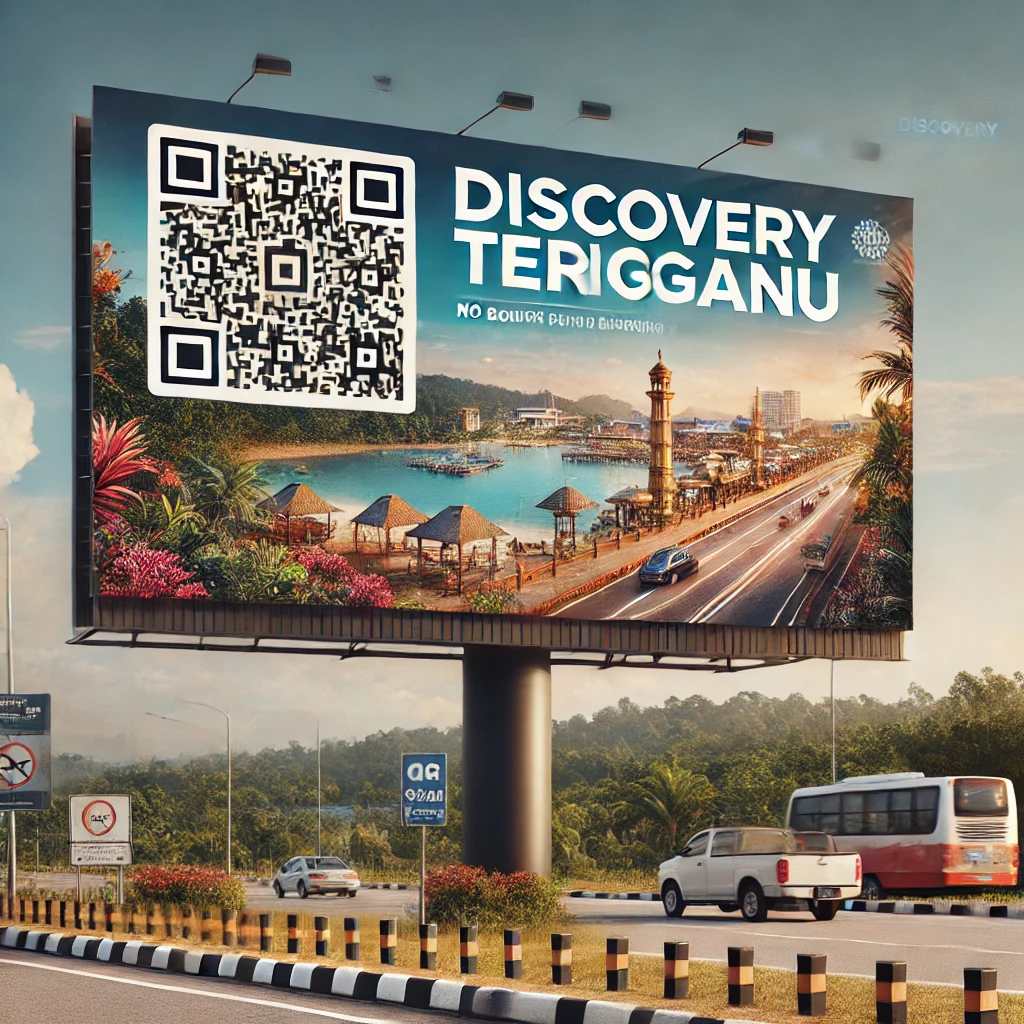 Papan iklan dengan QR code di lokasi strategik