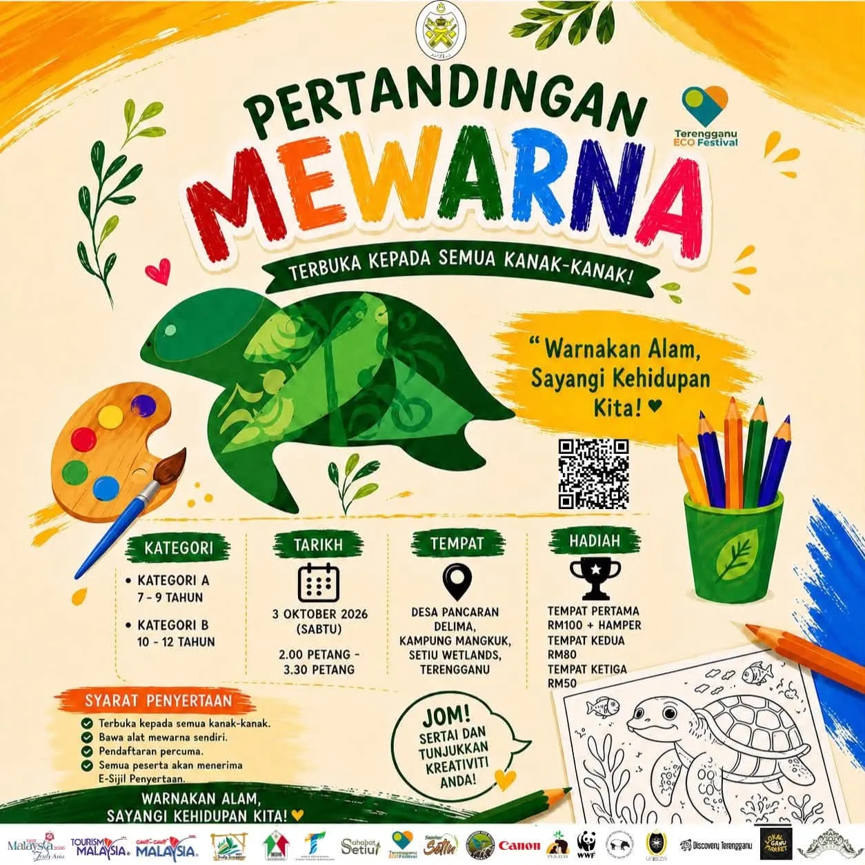 Poster Pertandingan Mewarna kanak-kanak Terengganu Eco Fest 2026
