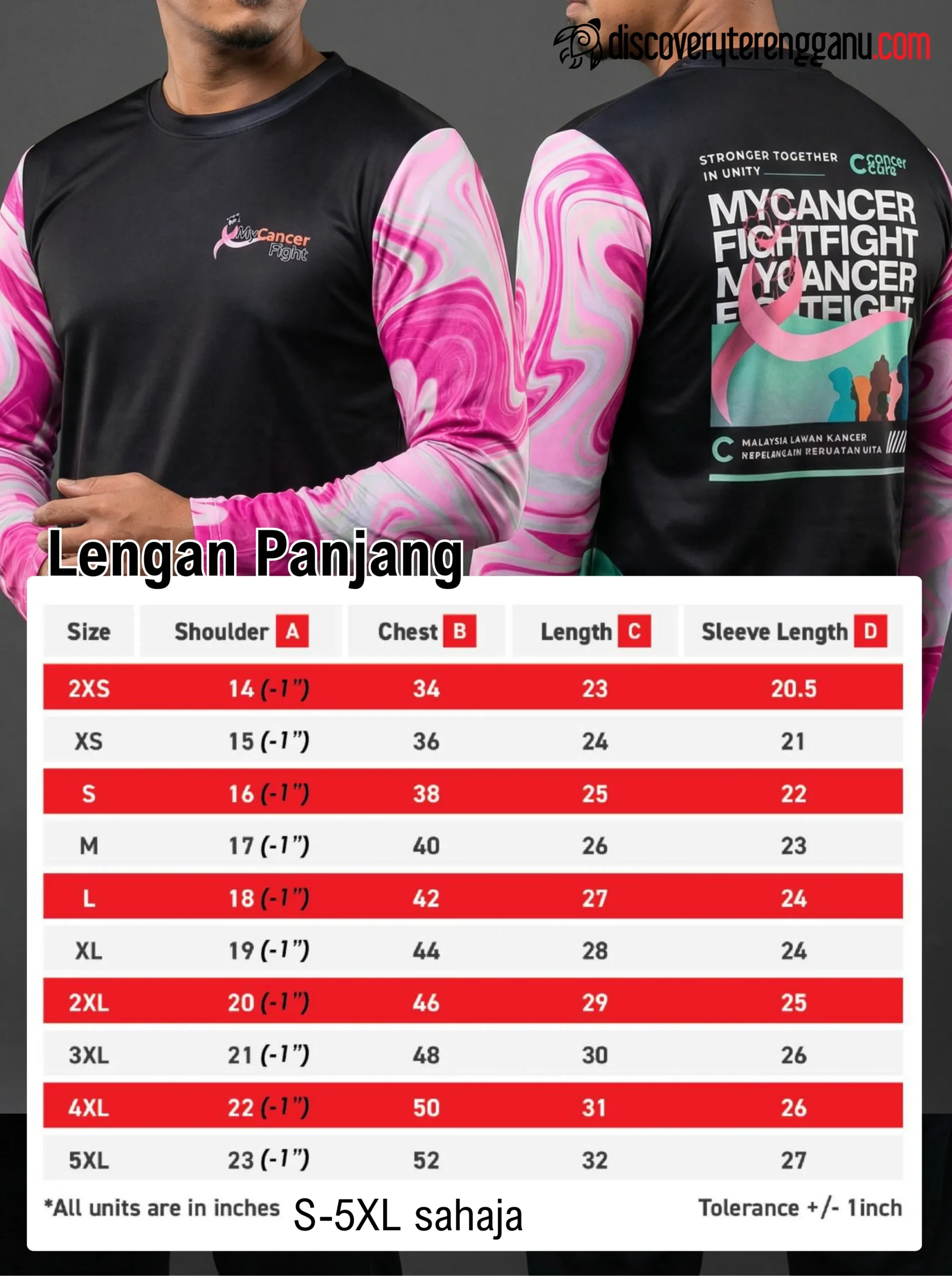 Malaysia Lawan Kanser Size Baju Lengan Panjang