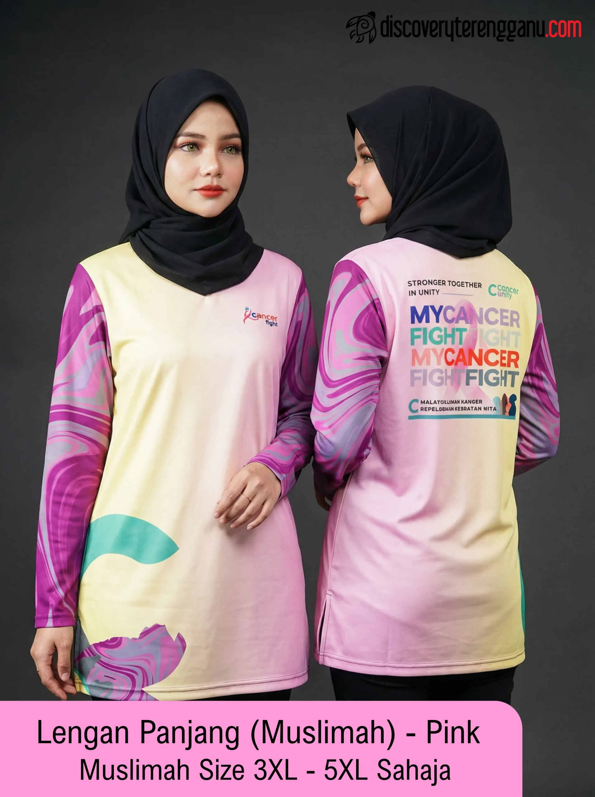 Malaysia Lawan Kanser Baju Pink Lengan Panjang Muslimah