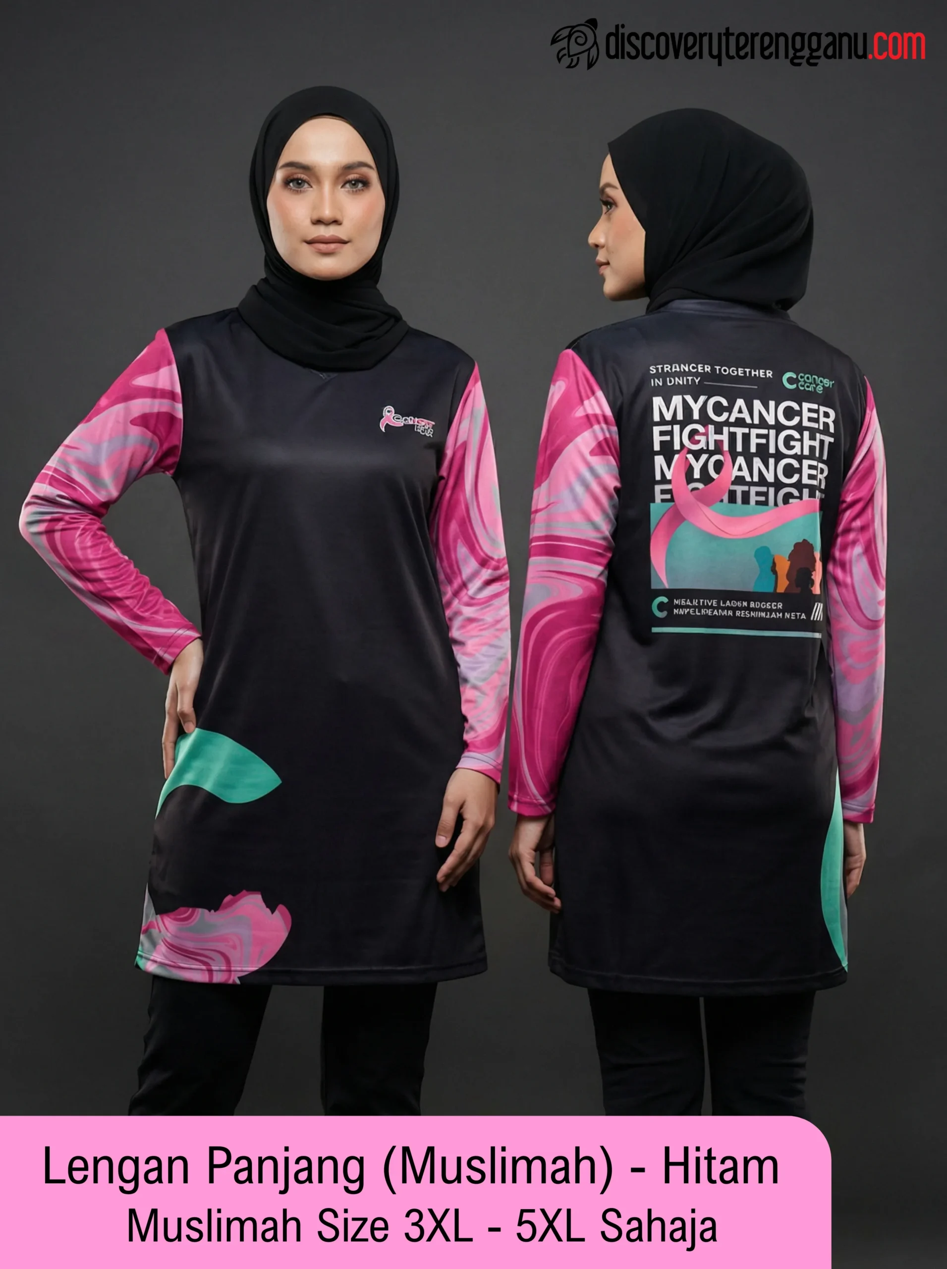 Malaysia Lawan Kanser Baju Hitam Lengan Panjang Muslimah