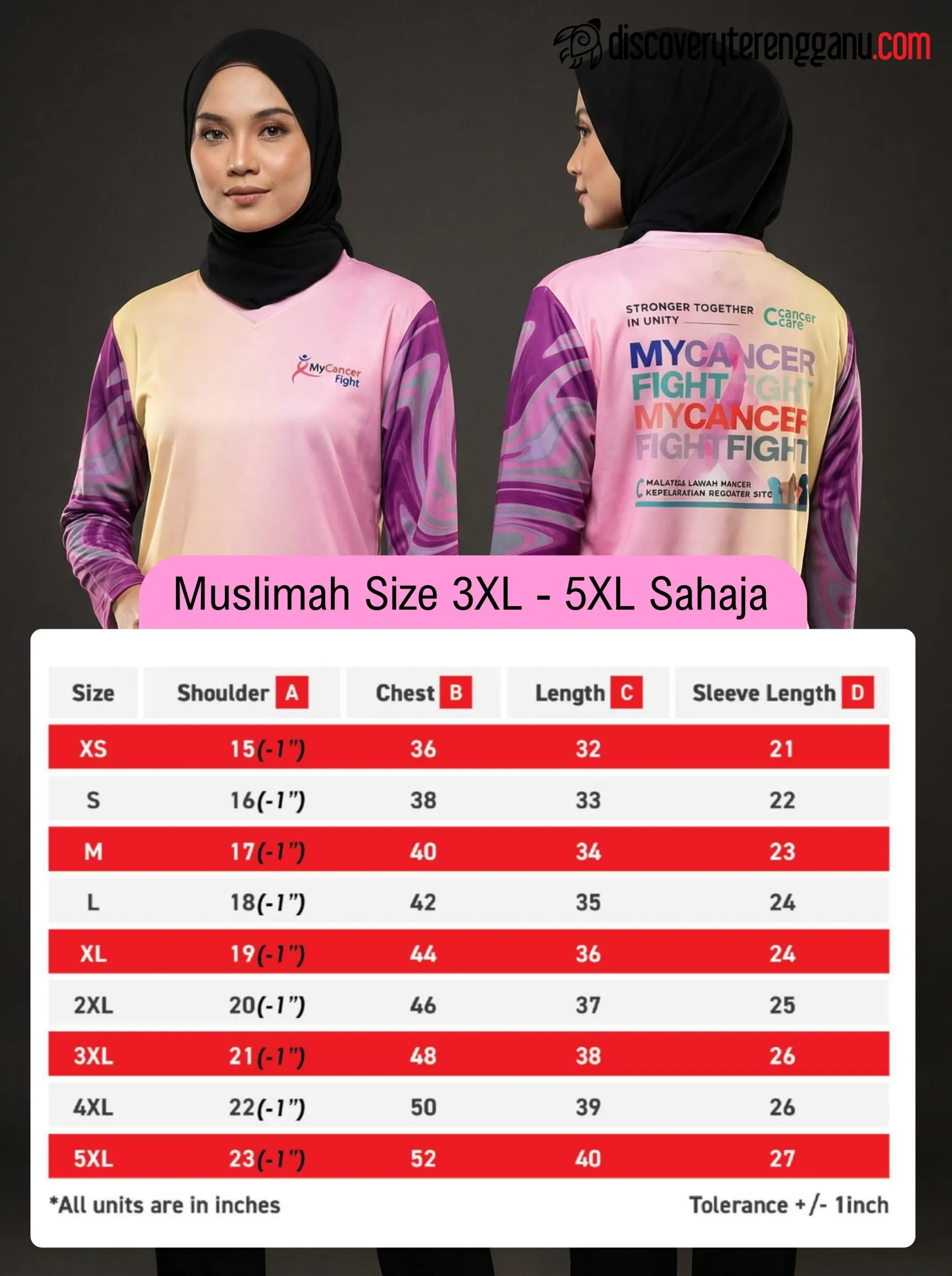 Malaysia Lawan Kanser Size Baju Lengan Panjang Muslimah