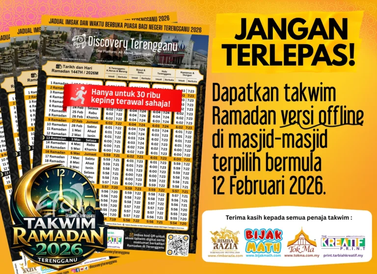 Takwim Ramadan 2026 waktu berbuka dan imsak di Terengganu