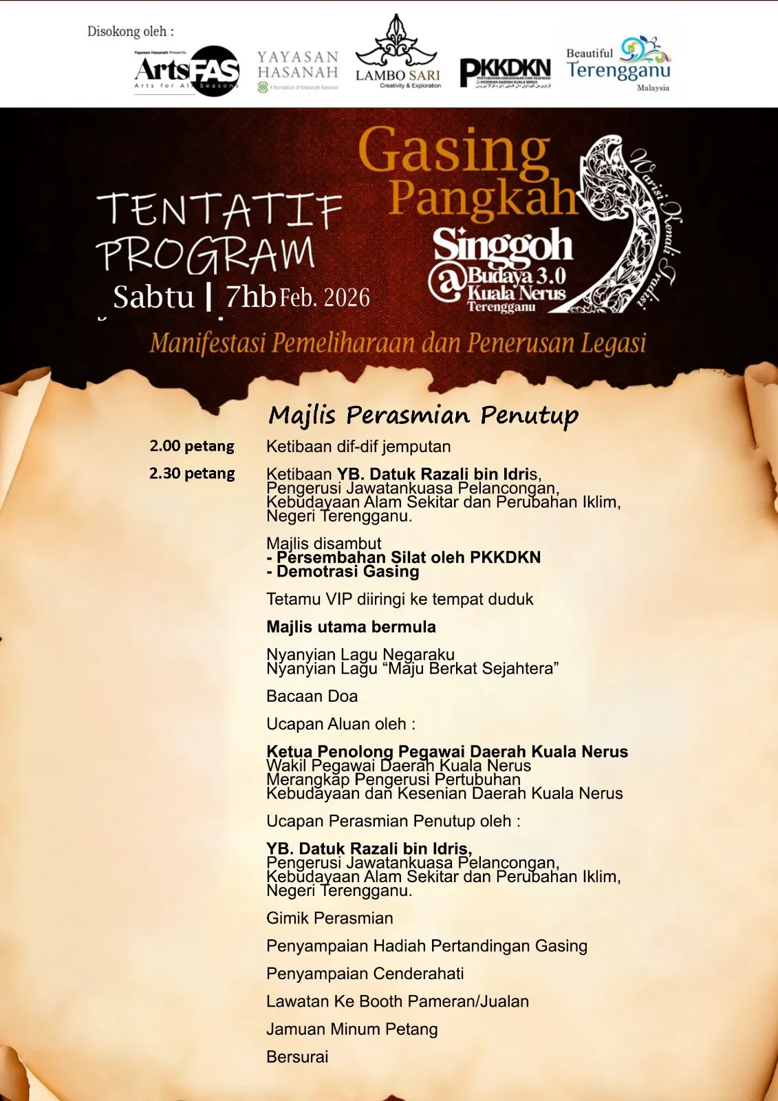 Tentatif Program Gasing Pangkah Singgoh @ Budaya 3.0 Kuala Nerus