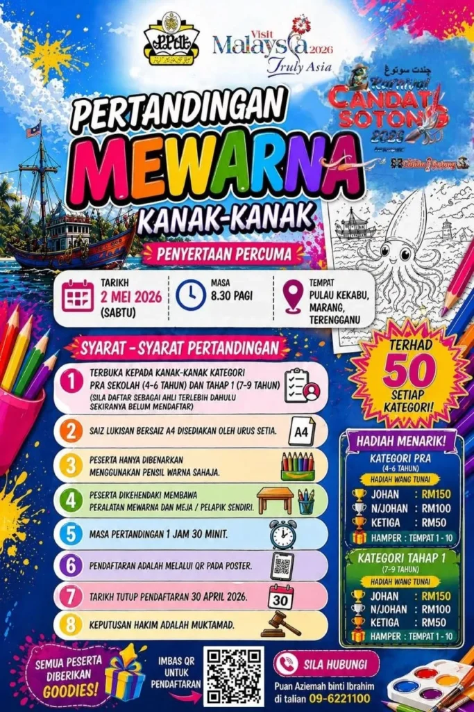 Pertandingan Mewarna Kanak-Kanak Karnival Candat Sotong Terengganu 2026