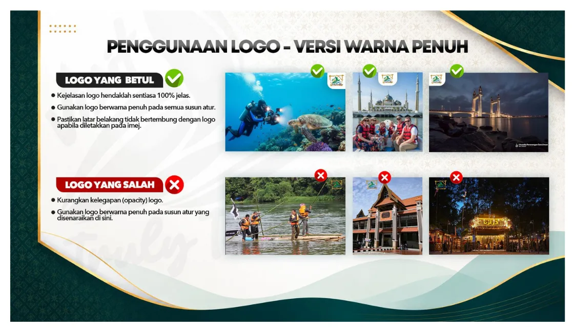Peraturan logo versi warna penuh di atas imej