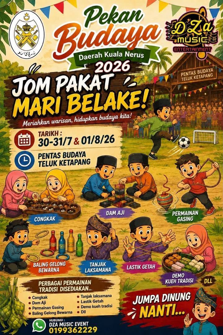 Pelbagai permainan tradisional congkak gasing dam aji di Pekan Budaya Kuala Nerus 2026