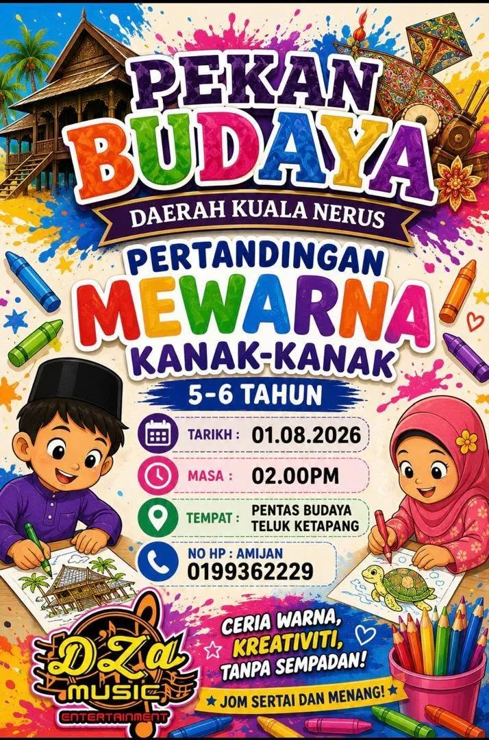 Pertandingan Mewarna kanak-kanak 5 hingga 6 tahun di Pekan Budaya Kuala Nerus 2026