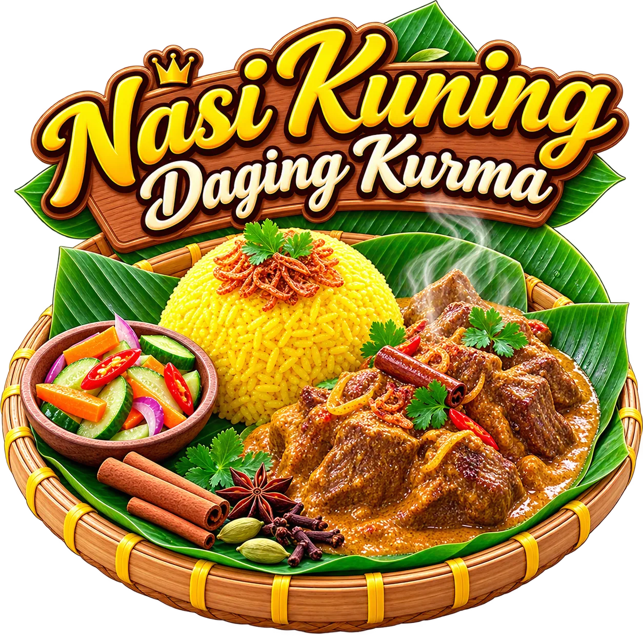 Nasi kuning daging kurma