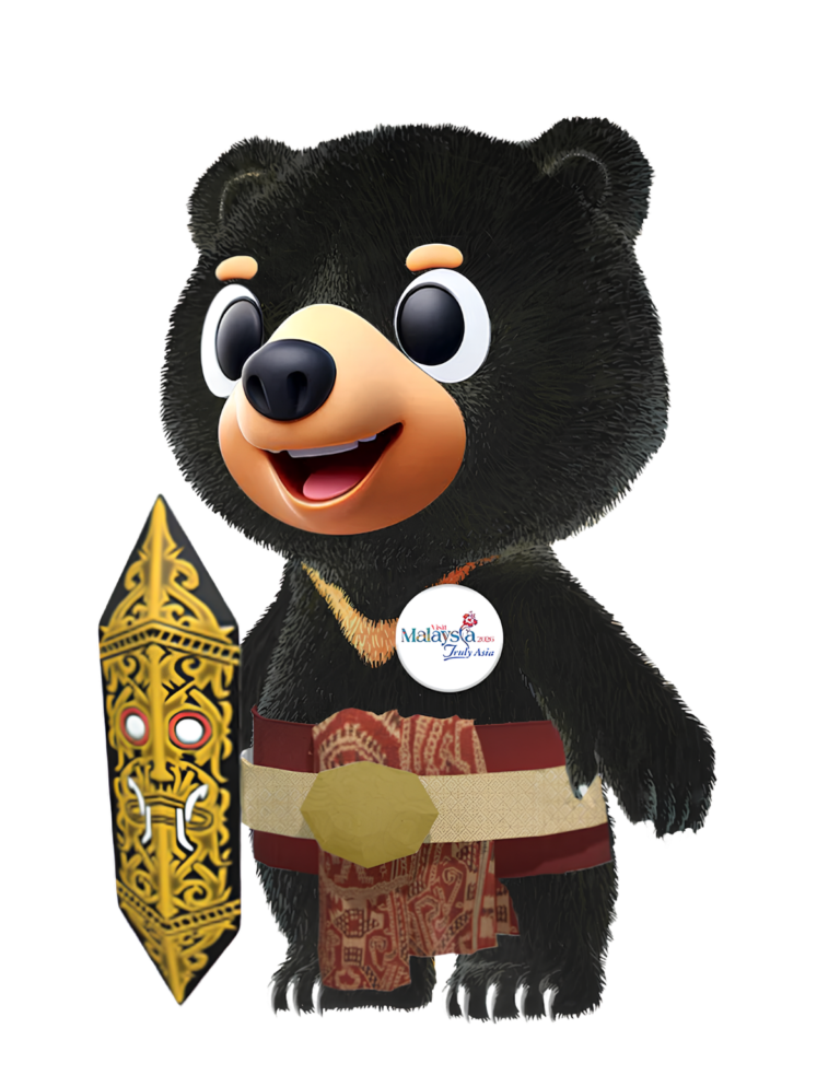 Maskot Wira berpakaian tradisional Sarawak