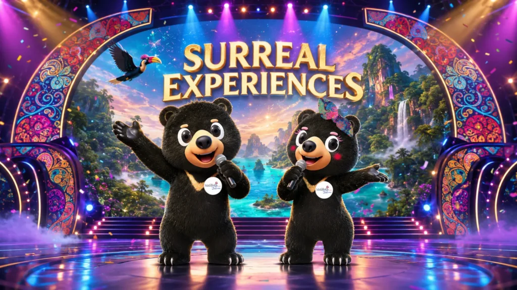 Wira dan Manja menyanyikan lagu tema Surreal Experiences di atas pentas