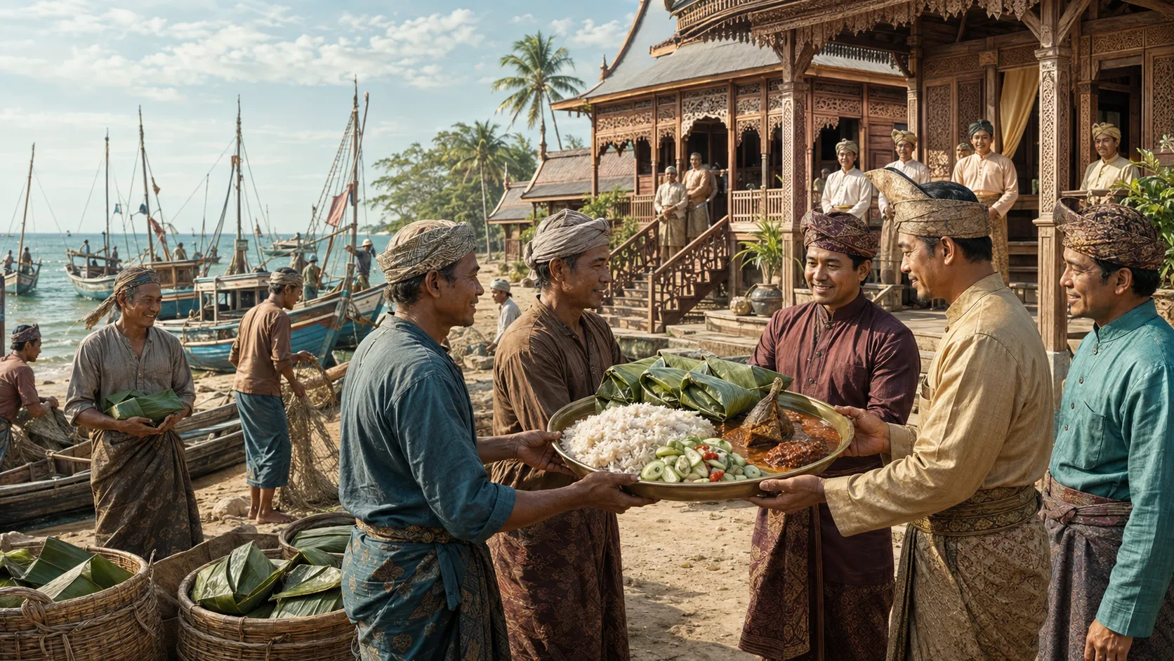 Ilustrasi nelayan Terengganu dan tradisi mempersembahkan nasi dagang kepada istana