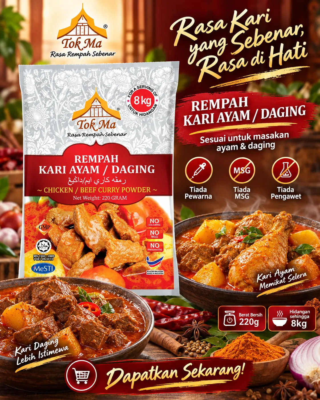 Pek Rempah Kari Ayam Daging Tok Ma