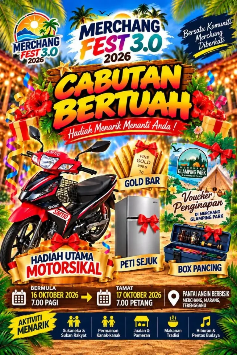 Poster Cabutan Bertuah Merchang Fest 3.0 dengan hadiah utama motosikal