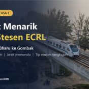 Gambar janaan AI tren elektrik di jejambat tepi pantai dengan tajuk Tempat Menarik Dekat Stesen ECRL, 16 stesen Kota Bharu ke Gombak
